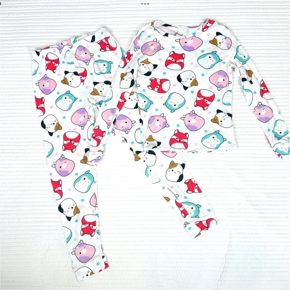 Squishmallows Girls 4-Piece Pajamas Size 12 Pink Turquoise 2 Sets Very Soft Lot